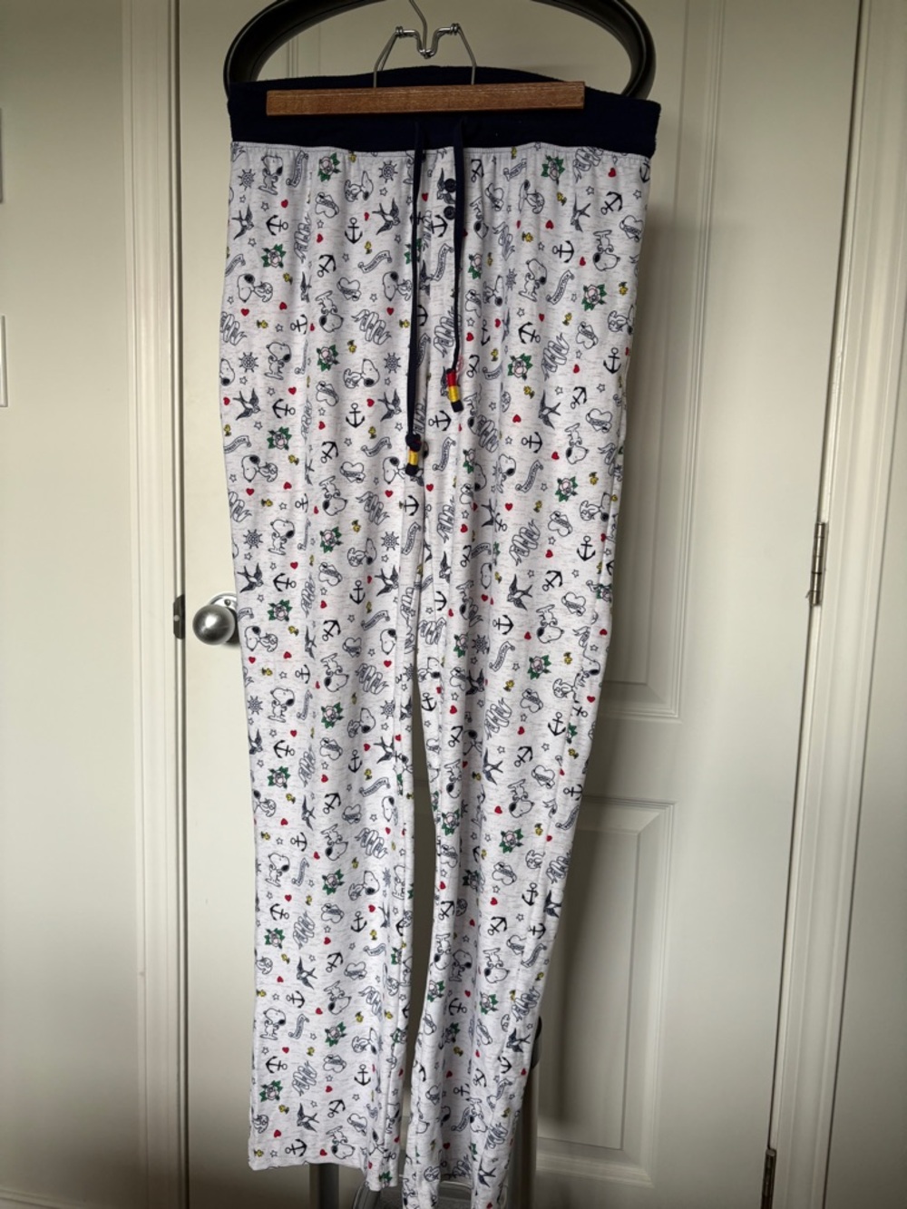Peanuts Nautical White Sleep Pants with Navy Waistband
